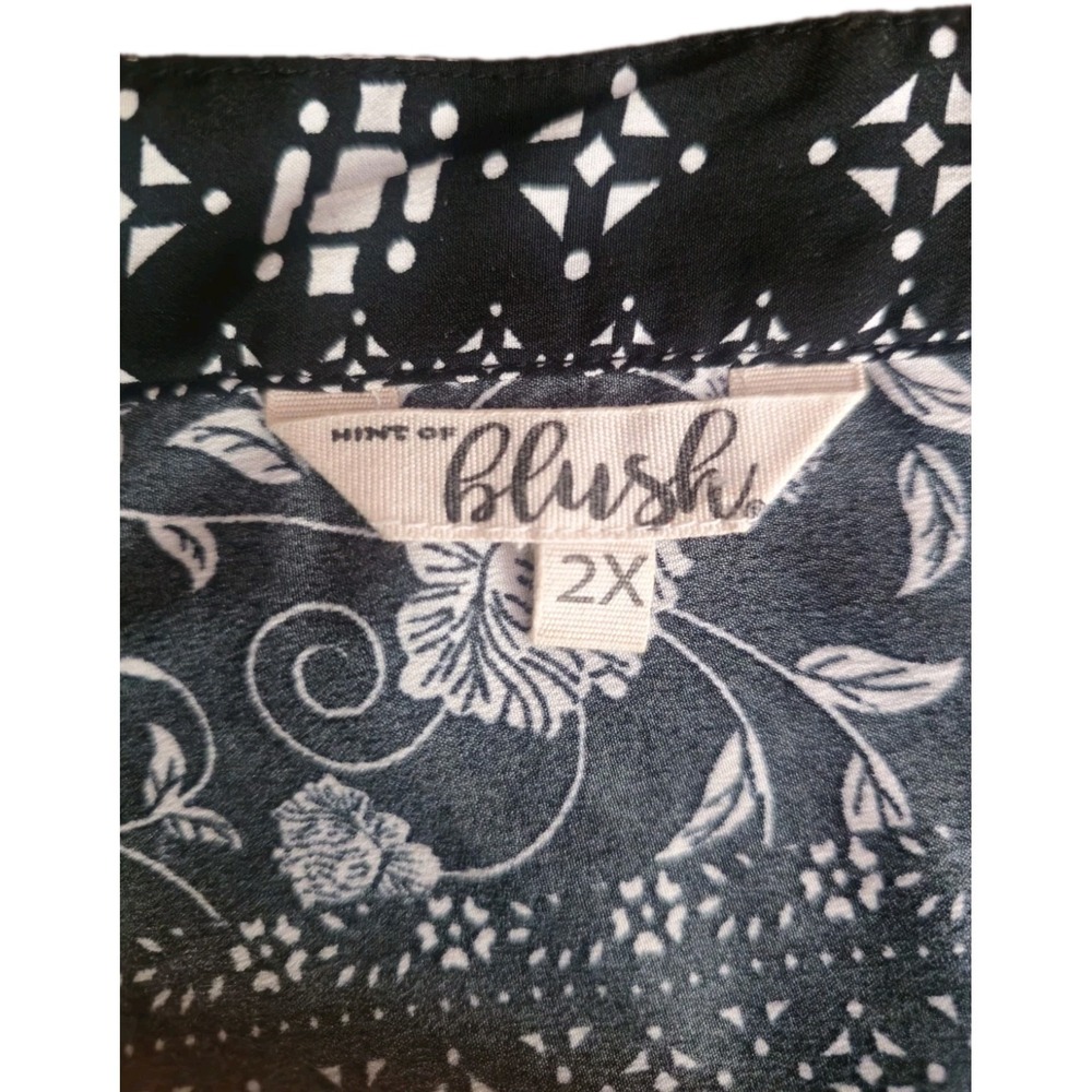 Blush Black White Floral Sleeveless VNeck Knee Dress Waist Woman 2X Work Summer - Picture 4 of 8